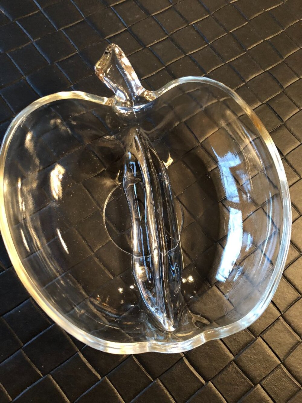 Vintage Clear Glass Apple Shaped  Candy/Relish Dish Divided 6" x 6 1/2"